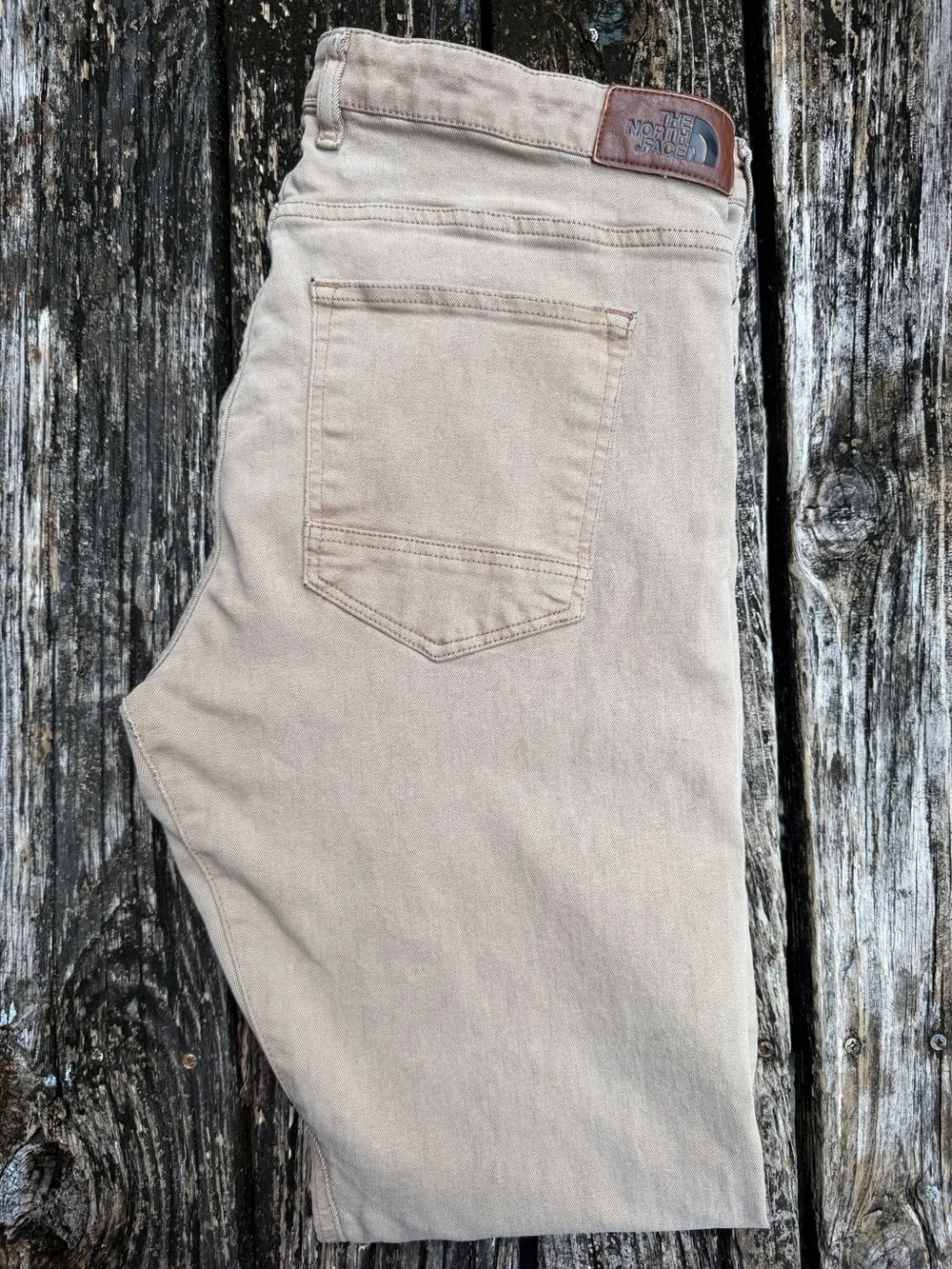 The North Face Mens 38x 31 Khaki Straight Leg Denim Hiking Work Pants Jeans P4